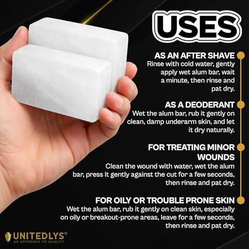 Image of UNITEDLYS Pack of 2 Premium Alum Bar 200G with Travel Case | Natural After Shave Lotion Alternative | Fitkari Stone for Skin Tightening & Water Purification | Crystal White Alum Stone Bar for Underarms & Shaving | Gentle & Effective Phitkari
