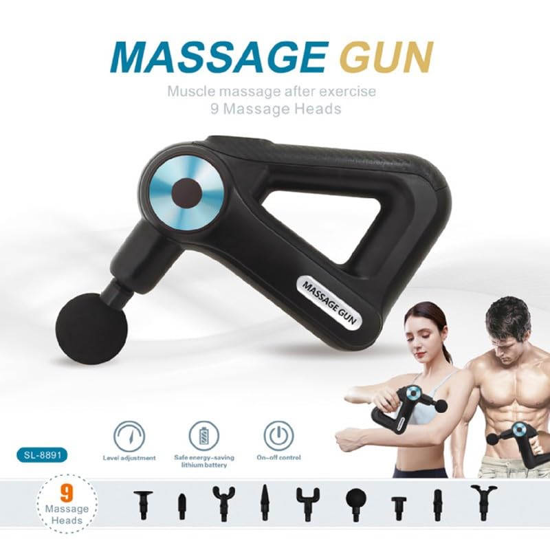 Pistola de masaje de tejido profundo, masajeador muscular de mano para aliviar el dolor, dispositivo de percusión con 9 accesorios y 9 velocidades