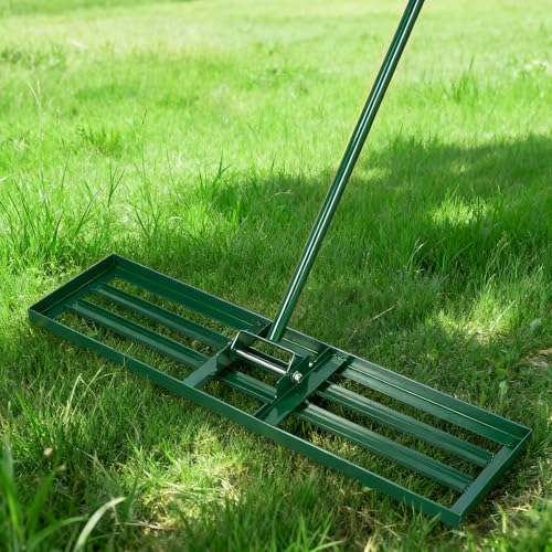 SogesGame Rastrillo de nivelación de césped con mango ajustable de 200 cm, rastrillo grande para césped, jardín, campo de golf, rastrillo de césped, 106 x 25 x 200 cm