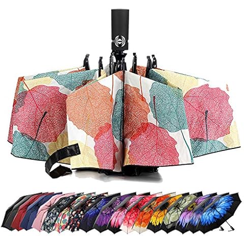Umbrella Reverse Travel Umbrellas Windproof Compact Folding - Maple Leaf Cover