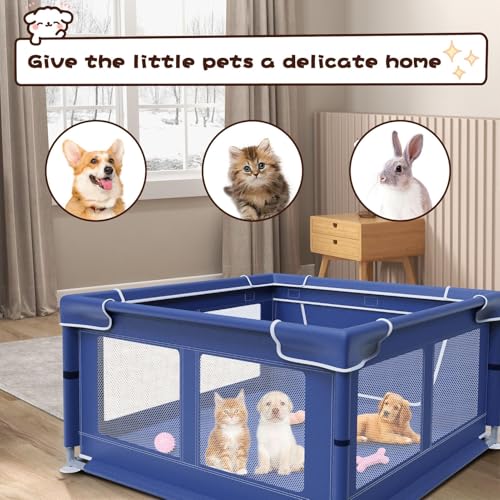 Hiaksedt 42 × 42 Inch Puppy PlayPen, Dog PlayPen with Gate for Puppies, Small and Medium Dogs, Pet PlayPen with Roof for Outdoors & Indoors, Tear Resistant Fabric, Safe and Sturdy Dog Fence.