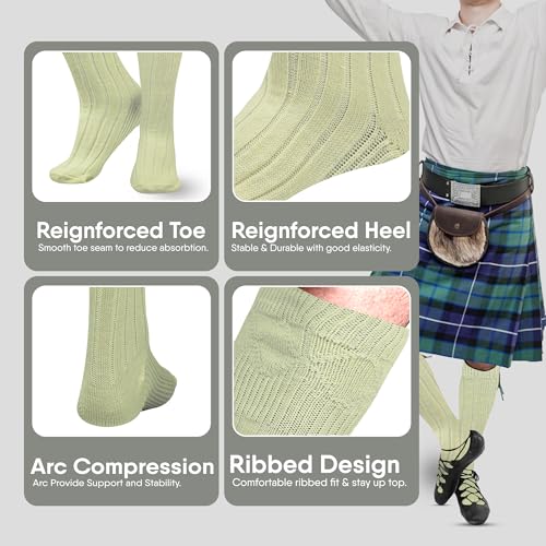 EZE Kilt Hose for men, Traditional Scottish Socks for Kilts, Ribbed Design, Pull Up To Cuff Over Your Hose Flashes3