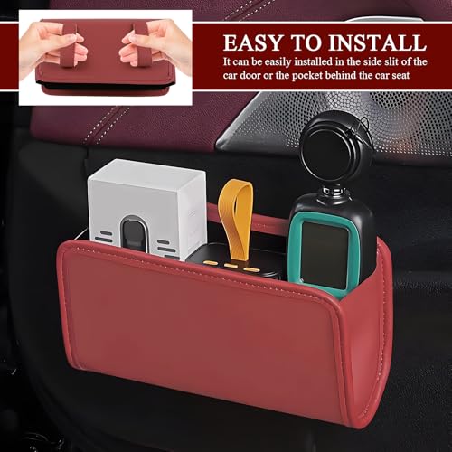 Image of Hovom Car Trash Can, Leather Waterproof Automotive Garbage Can with Trash Bag, Hanging Mini Vehicle Trash Bin, Small Auto Door Organizer Storage Pouch, Universal Car Accessories (Wine Red)