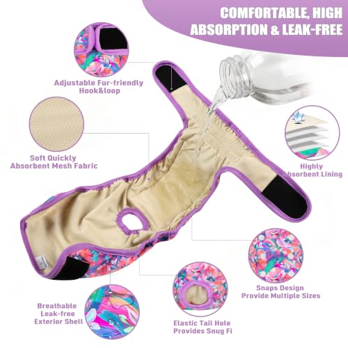 Image of Langsprit Female Dog Diapers for Doggie Puppy,Reusable Dog Period Diapers Female for Heat Peeing,Small Medium Large Doggy Diaper Washable,Dogs Pants 5 Pack, Vibrant Flowers, X-Large