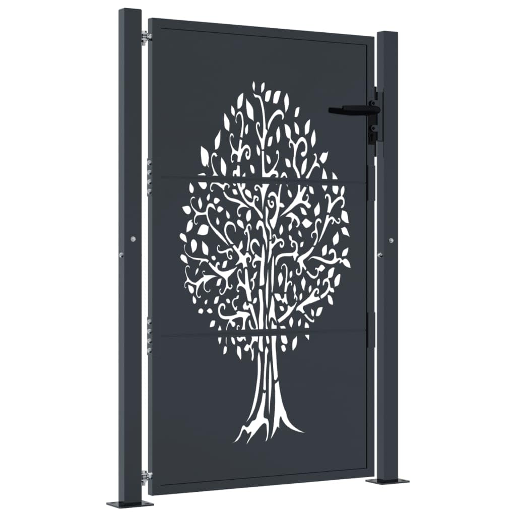 vidaXL Garden Gate, Driveway Gate for Terrace Balcony Yard, Fence Gate with Lock and Handle, Fence Panel, 100x150 cm Anthracite Steel Tree Design