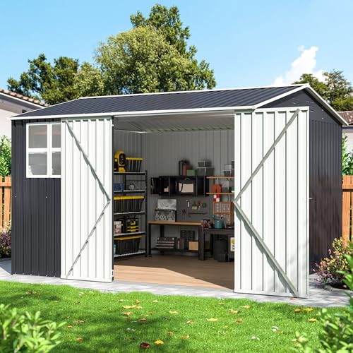DAUSOLA 10x10 FT Outdoor Storage Shed, Metal Garden Tool Shed...