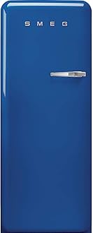 Smeg FAB28 50's Retro Style Aesthetic Top Freezer Refrigerator with 9.93 Cu Total Capacity, Multiflow Cooling System, Adjustable Glass Shelves 24-Inches, Blue Left Hand Hinge Mae In Italy
