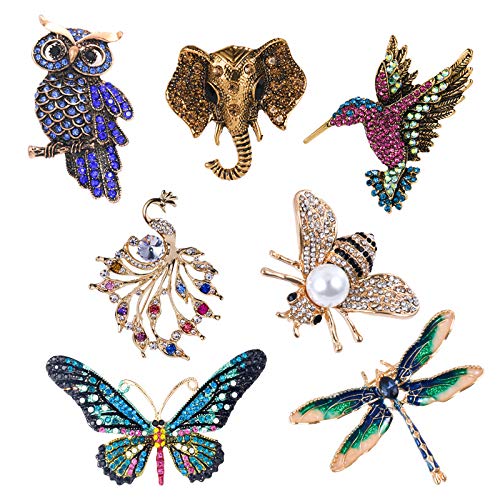 Owl Hummingbird Butterfly Dragonfly Peacock Frog Bee Zoo World Kingdom Crystal Brooch Pin for Women Girls Overcoat Sweater Decoration Jewelry-E Dragonfly3