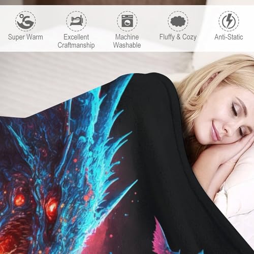 Couverture dragon en flannel douce 100x130 cm pour lit