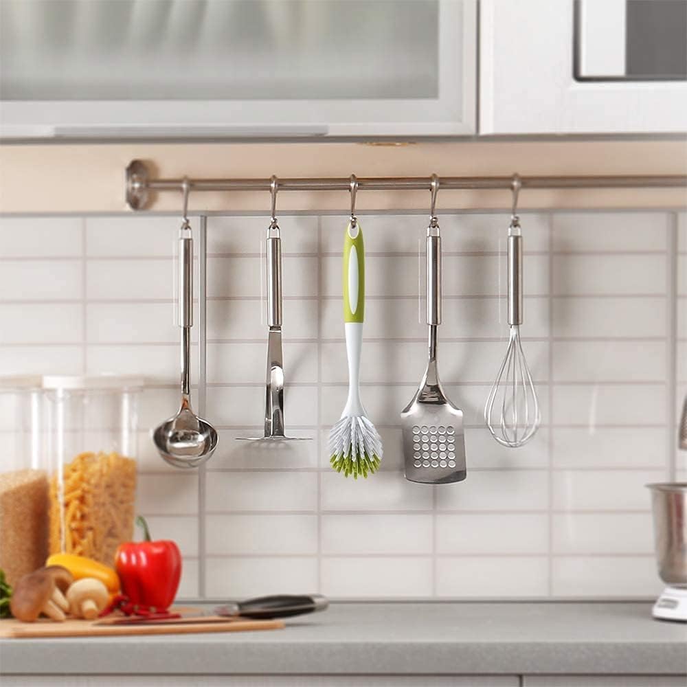 Aputue Saplı bulaşık fırçası, 2 adet mutfak temizleme gereci, sert kıllı fırça ile yerleşik kazıyıcılı tasarım, tencere tava ve lavabo için ergonomik tutuşlu etkili ev temizlik yardımcısı