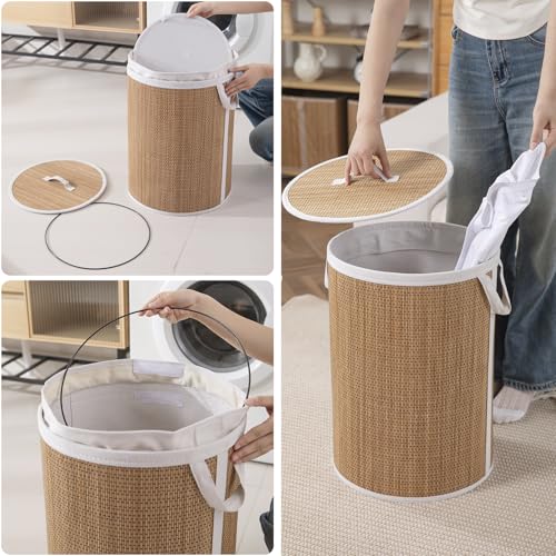 Image of HOKIPO Eco-Friendly Bamboo Laundry Basket for Clothes with Lid, Large - 48 Liter Laundry Hamper 35x50 cm (AR-6147)