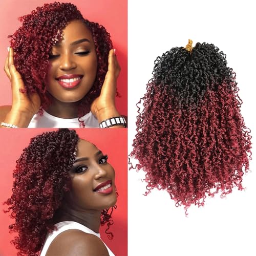 Yanky Twist Crochet Hair 9 Pack(270 Strands Total) Pre loop Pre Twisted Wine Red Braids Crochet Hair,Synthetic Spring Short Passion Twist Crochet Braiding Hair Extensions For Women(TBUG, 12 Inch)