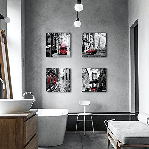 Black And White Wall Decor For Living Room Red Wall Art Bedroom Decor New York London Rome Paris Posters City Landscape Canvas Pictures Paintings Modern Artworks Kitchen Office Home Decorations 20X20" #TOP7