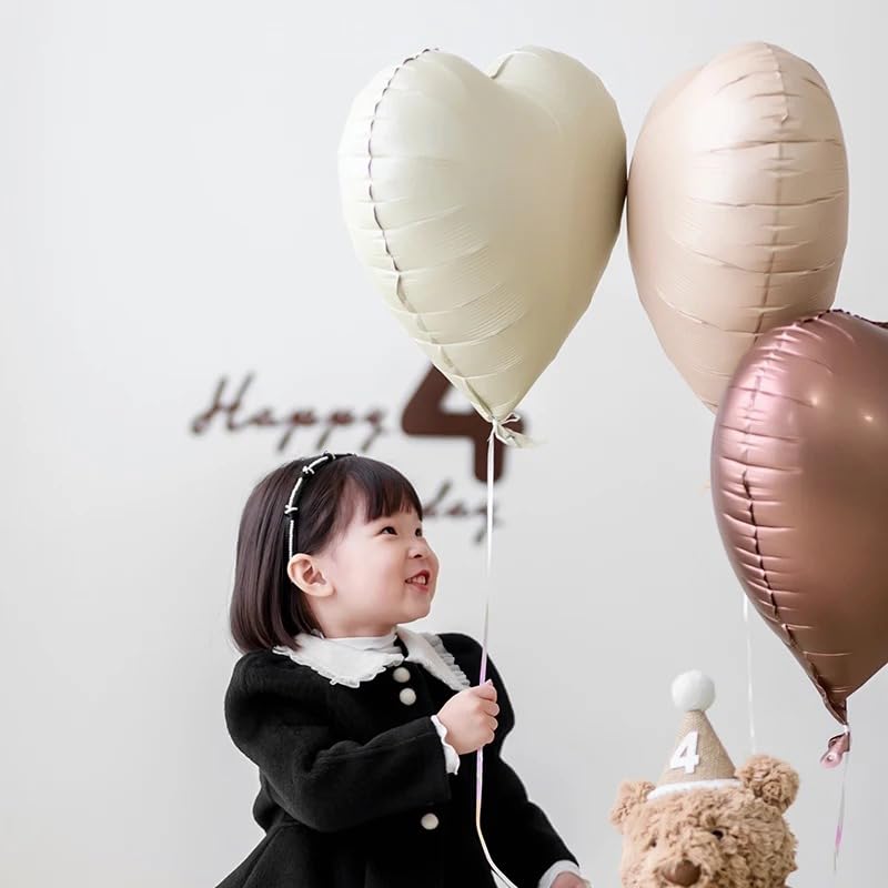 Image of Atpata Funky Boho Theme Foil Balloons - White Sand, Nude Cream, Tan Brown Caramel Shades - Stars and Hearts Shape - for Weddings, Birthdays, Baby Showers, and Party Decorations (18pcs, Hearts)