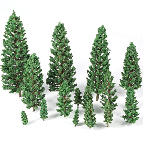 Gtziqa 16 Pcs Model Pine Trees, 1.4-6.3 Inch Mixed Miniature Trees Diorama Supplies Fake Tree...