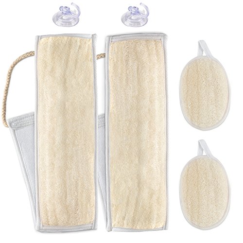 Bergman Kelly Exfoliating Loofah Back Scrubber and Luffa Bath Shower Sponge Pad (4 Pack)