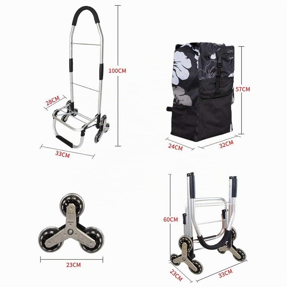 Chariot de Courses à 6 Roues : Caddie | Shopping Trolley Pliable Adapté au Monte-Escalier avec Sac en Toile de Rangement Imperméable & Amovible （Compartiment Isotherme） Fleurs