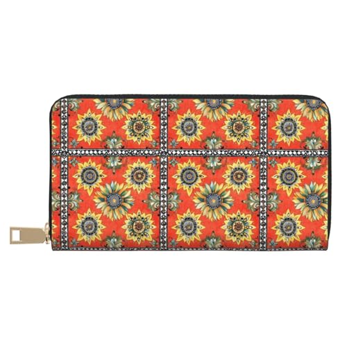 Vintage Boho Sunflower Print Wallet Women Men, Long PU Leather Wallets for Women, Cute Womens Travel Wallet Purse Pouch with Zipper Pocket