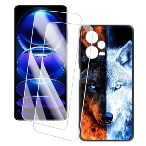 OAGELIM 2�Z�b�g �X�N���[���v���e�N�^�[ + �P�[�X Xiaomi Redmi Note 12 Pro+ 5G (6.67 �C���`) �Ƃ̌݊������� �A�[�e�B�X�e�B�b�N�J�X�^���v�����g�J�o�[�Ƌ����K���X�t�B���� �X�N���b�`�h�~ (�T)