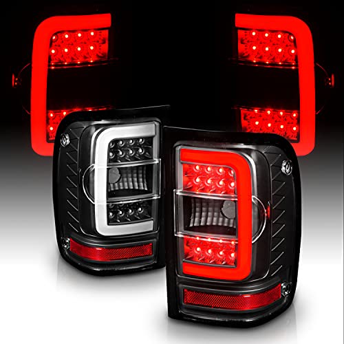 AmeriLite For 2001-2011 Ford Ranger C-Type Led Halogen Tube Clear Replacement Car Brake Tail Lights - Passenger and Driver Side Vehicle Light Assembly Black