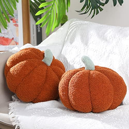 Queekay 2 Pcs Pumpkin Pillow Plush 11 x 9.5 Inch Thanksgiving Stu...
