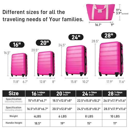 Hardshell Luggage Sets 4 pcs with Lightweight Spinner Suitcase, Expandable ABS Material, Pink2