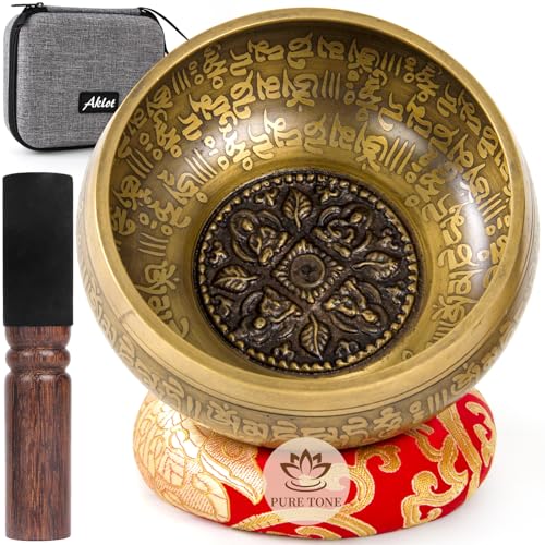 AKLOT HandMade Meditation Singing Bowl: Tibetan Sound Bowl Set with Pure Tone, Sound Bath Bowl with...