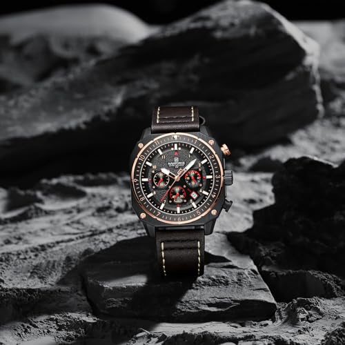 Image of NAVIFORCE NF8057 Square Vintage Military Chronograph Genuine Leather Analog Watch