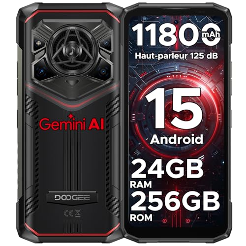 DOOGEE Téléphone Portable Incassable BLADE20PRO Android 15 11800mAh, Smartphone Incassable, 24Go(8+16)+256Go, 6,6 Pouces 50MP UNISOC T7200 Octa-Core, GPS/NFC/OTG
