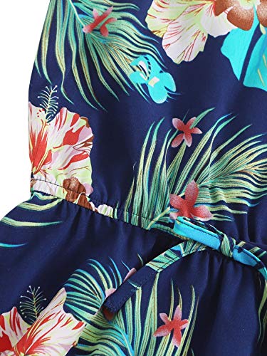 OYOANGLE Girl's Casual Boho Floral Print Sleeveless A-Line Swing Cami Hawaiian Dress Sundress3