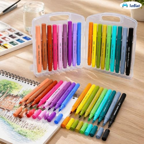 Image of FunBlast Washable Watercolor Pens Set - Pack of 18 Pcs; Colouring Kit Art Markers Colour Sketch Pens Set Kids Artists Sketching Drawing Materials Craft Supplies Return Gift