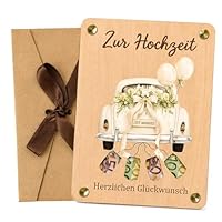 QijAOPD Hochzeitskarte Geldgeschenk Holz, Karte Hochzeit Auto Motiv, Hochzeitsgeschenke für Brautpaar mit Umschlag, Geldgeschenke Verpackung, Glückwunschkarte zur Vermählung für Eheleute Feier