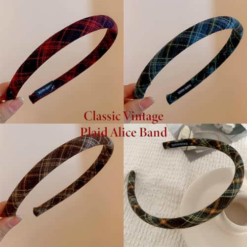 4 PCS Hairbands, Vintage Plaid Elastic Padded Headbands - Image 2