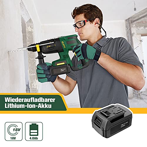 Bohrhammer, 18V Brushless Akku Schlagbohrschrauber mit 4 Ah Li-Ion Akku, 2000RPM 1.7J Schlagenergie, SDS-Plus Bohrfutter… – Bild 5