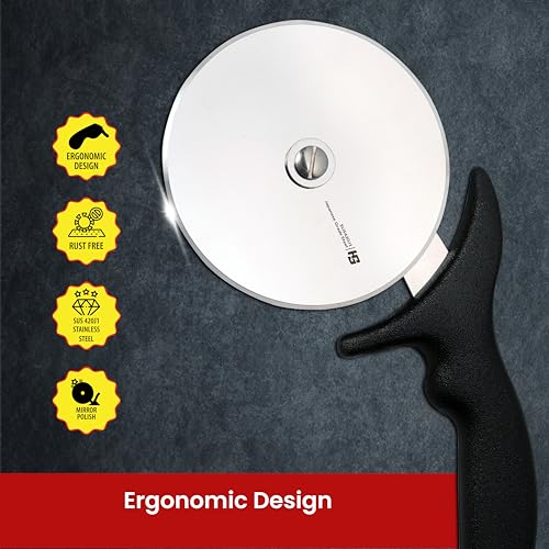 Image of HS 4.5 Inch Professional Pizza Cutter Sandwich Paratha Chapati Roti Wheel Smooth Rotating Slicer Food Grade Stainless Steel with Japanese Grade for Home and Commercial Use, Black