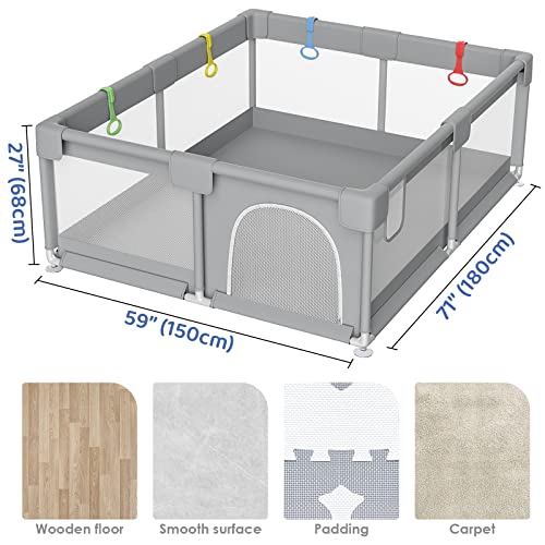 Zimmoo Baby Playpen, 71"X59" Extra Large Playpen For Babies And Toddlers Baby Playards With Zipper Gate, Safety Baby Play Pen With Soft Breathable Mesh Indoor & Outdoor Kids Activity Center #TOP5