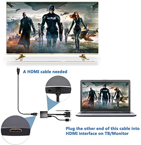 Image of VGA to HDMI Adapter, VGA to HDMI Converter (Male to Female) for Computer, Desktop, Laptop, PC, Monitor, Projector, HDTV with Audio Cable and USB Cable (Aluminum Alloy，Grey)