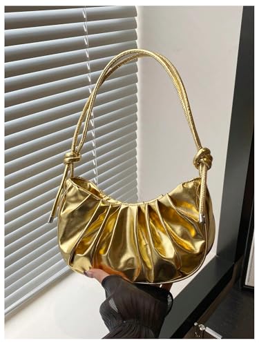 Verdusa Women's Gold Purse Ruched Metallic Shoulder Handbags Top Handle Underarm Bag2