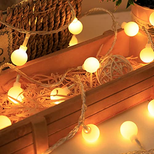 Aisutha 8 Modos Luces Navidad Exterior, 6M 40 Bombillas Luces de Navidad, IP44 a prueba de agua Luces de Navidad Exterior para Fiesta, Decoraciones de Dormitorio, Pared, Navidad, Boda.(Blanco Cálido)