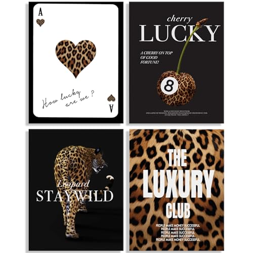 KBIERQN 4pcs Trendy Leopard Prints Wall Art Lucky 8 Ball