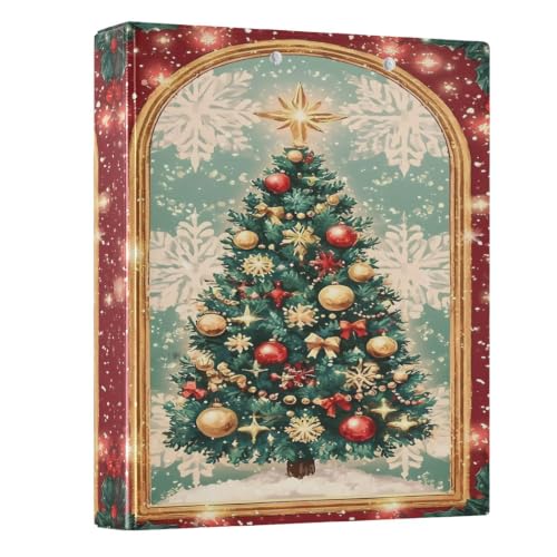 Image of 3 Ring Binder Festive Christmas Tree Snowflakes 1.5 inch Binders Three Ring Binders with Clipboard Fit 8.5'' x 11'' Paper 3 Interior PVC Clear Pockets for Office Supplies