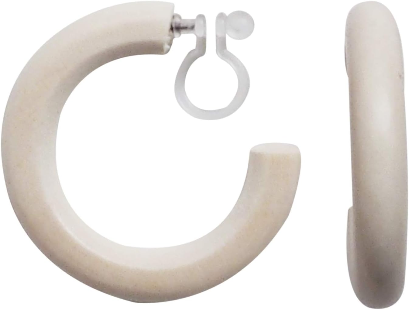 Comfortable White Wood Hoops Invisible Clip On Stud Earrings Women