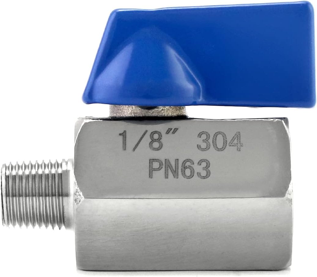 QWORK Stainless Steel Mini Ball Valves with 1/8" NPT Threaded, Pack of 2 Mini Ball Valves Male and Male Threads