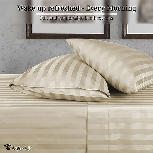 URBANHUT 800 Thread Count Egyptian Cotton Damask Striped King Size Sheets Set (4 Pc) - Ultra Soft & Smooth, Sateen Weave King Size Sheets, Luxury Hotel Sheets with 16" Deep Pocket - Ivory