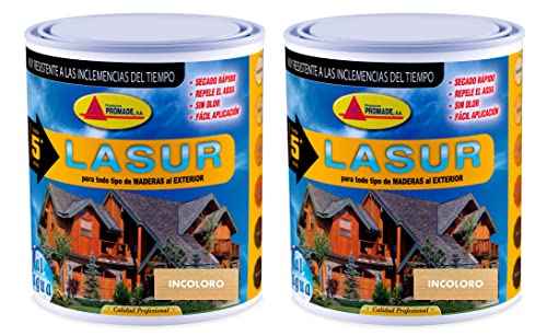 Promade - Duo Lasur Protector Mate al Agua Maderas de Exterior 2 Unidades 750 ml - Repele el Agua - Hidrógugo (2, Incoloro) Cover