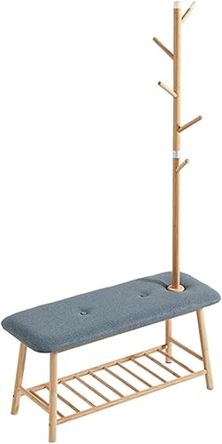 Zapatero de entrada, 3 en 1, con perchero, zapatero y perchero con cojín acolchado, multifuncional, con estantes de malla, estante de almacenamiento