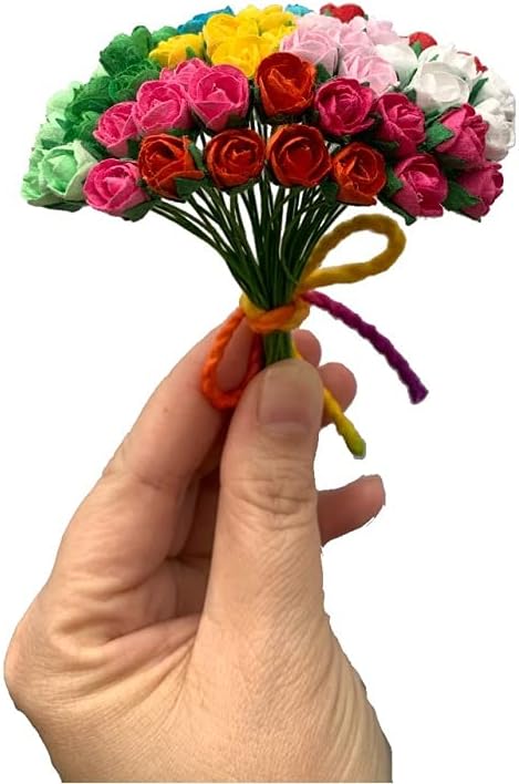 Handmade 100 pcs Tiny Rose Artificial Mulberry Paper Rose Flower Wedding Scrapbook DIY Craft Scrapbook Scrapbooking Bouquet Craft Stem Handmade Rose Anniversary Embellishment (10 Colors)