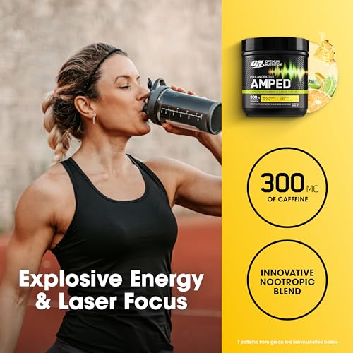 Image of Optimum Nutrition Amped Pre-Workout, with Citrulline, Beta-Alanine, Nootropics and 300mg of Caffeine for Energy, Tropical Fury, 20 Servings (Packaging May Vary) | Pre-Workout with L-citrulline, Beta-Alanine, Electrolytes, Nootropic blend with 300mg of Caffeine & Neumentix(r), Zero Sugar