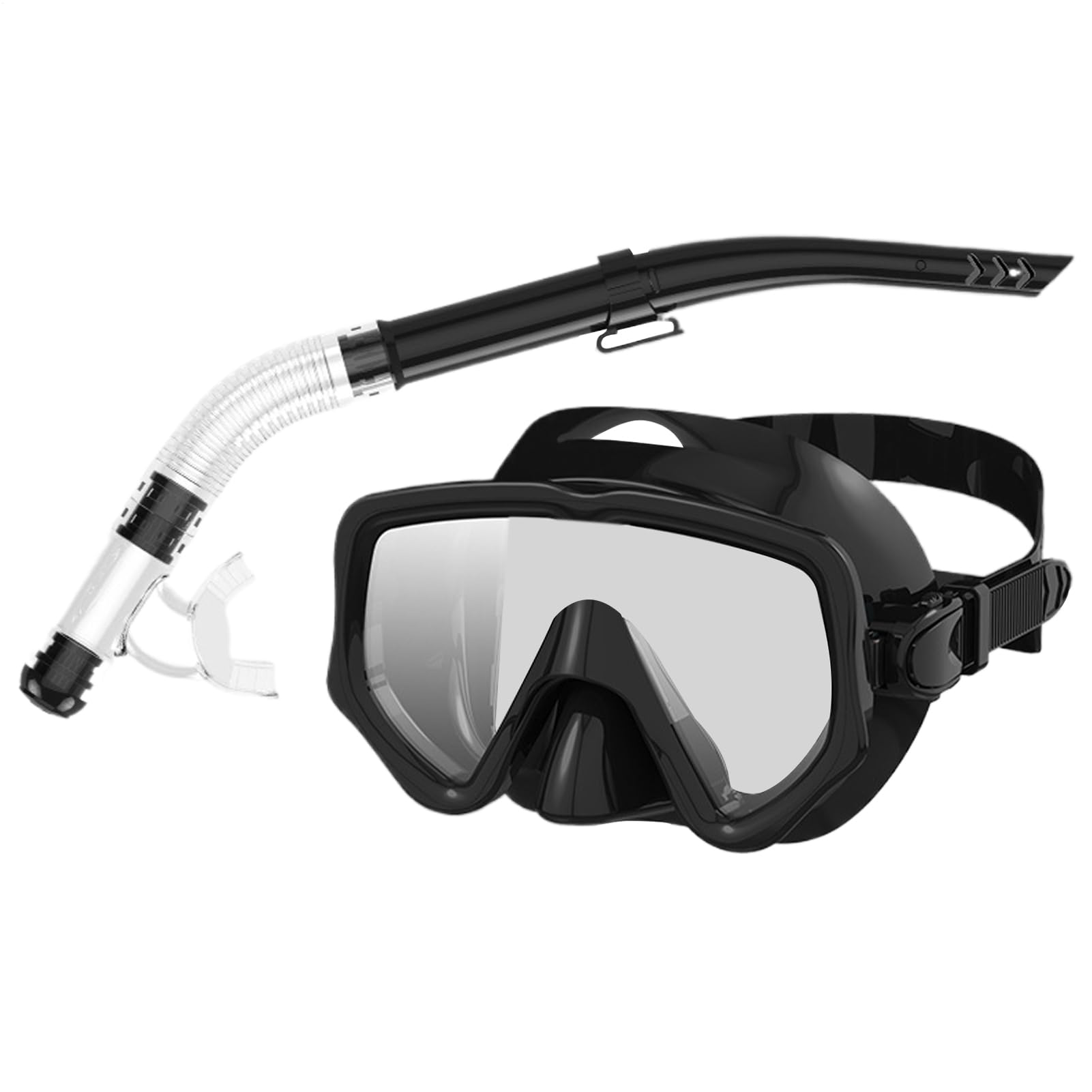Snorkel seco y máscara de buceo panorámica de silicona para adultos 8