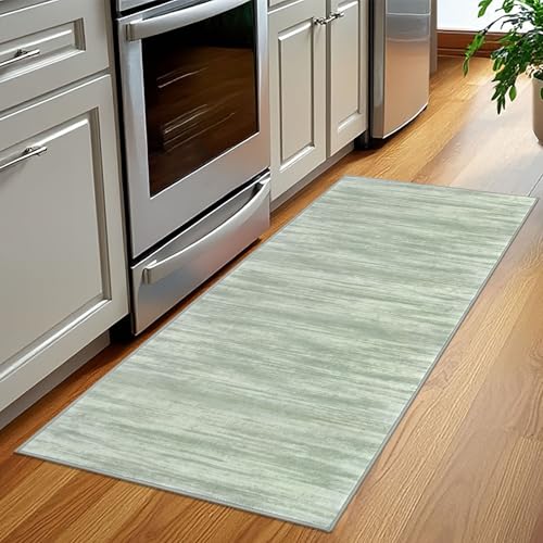KOZYFLY Kitchen Runner Rug for Hallway Non-Slip Modern Abstract Runner Rug 2x5 Green, Washable Carpet Runner Laundry Room Mat with Soft Low Pile for Entryway Bathroom Bedroom Kitchen